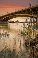 Donau, Budapest im Sonnenaufgang mit bick zum Parlament