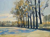 Spring leaves in a row of trees at Liempde