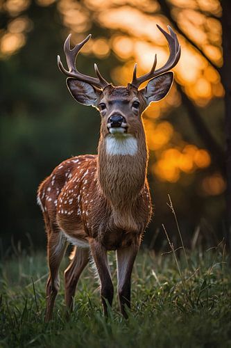 Cerf au coucher du soleil, naturel et serein