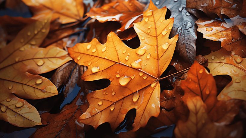 Herfstbladeren op de grond met regendruppels van Animaflora PicsStock