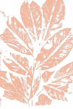 Blätter im Retro-Stil. Moderne botanische Kunst in hellem Terrakotta oder rosa Lachs von Dina Dankers