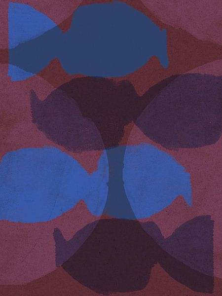 Art abstrait moderne en bleu cobalt, violet et terre cuite foncée par Art minimaliste abstrait