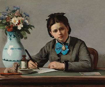 Een schrijvend meisje, 1872, Adolf von Becker