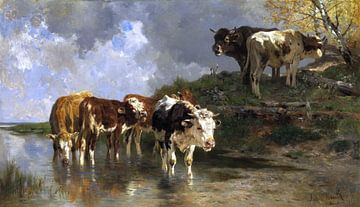 Anton Braith, Vieh an der Tränke, 1883