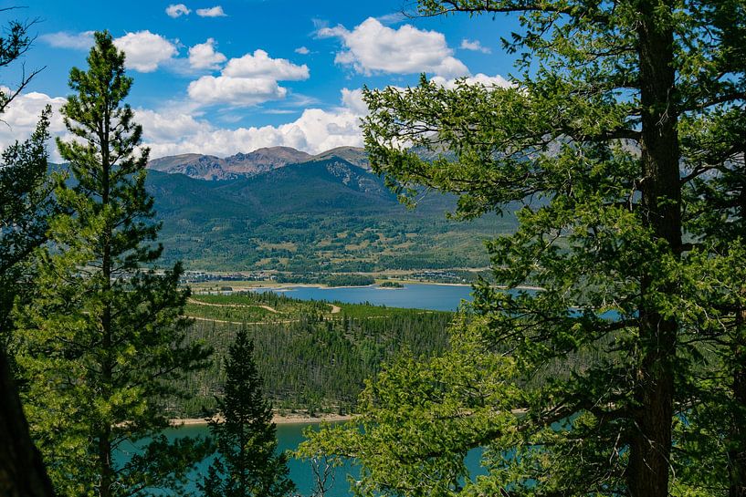 Dillon Reservoir surrounded by trees by Louise Poortvliet