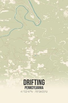 Vieille carte de Drifting (Pennsylvanie), USA. sur Rezona