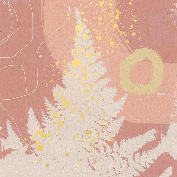 Botanisches Farnblatt im Vintage-Stil in Pastellrosa und Gold von Dina Dankers