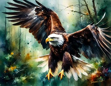 Wildtiere in Aquarell - Flying Eagle 2 von Johanna's Art