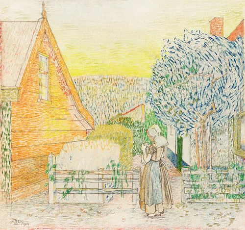 Meisje uit zeeland aan het breien door Jan Toorop