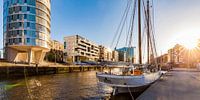 Sailing ship in Sandtorhafen and the Elbphilharmonie in Hamburg by Werner Dieterich thumbnail