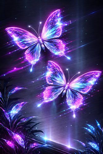Neon-Schmetterling als Wanddekoration – Leuchtend violette Insekten-Dekoration