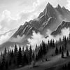Paysage de montagne en noir et blanc - Une trilogie de trois images (2 de 3) sur AidasignArt