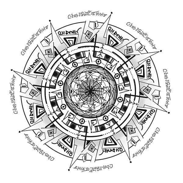 Sagesse collective - Mandala Dessin fait main noir et blanc par Tessa Smits Art