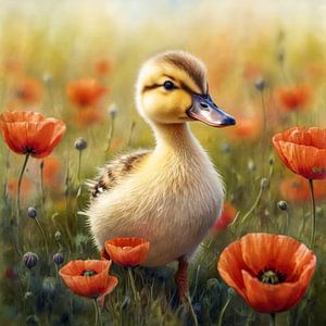 Canetons dans les coquelicots