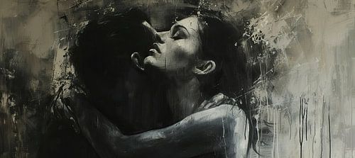 Amour moderne noir et blanc | Étreinte abstrait