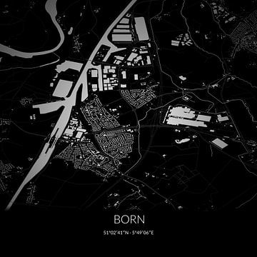 Zwart-witte landkaart van Born, Limburg. van Rezona