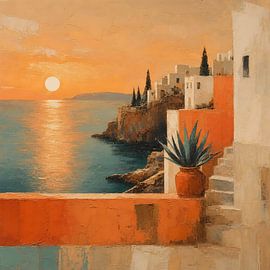 Ein goldenes Küstendorf am Mittelmeer bei Sonnenuntergang von Gentle Hours