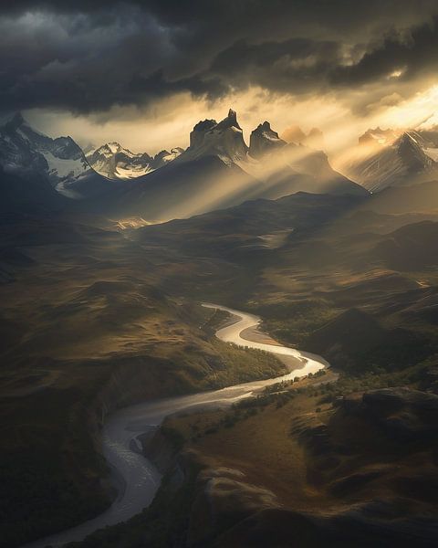 Gloeiende pieken in de schemering van fernlichtsicht