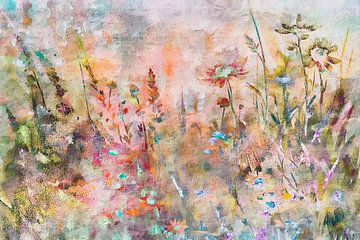 Wilde bloemen droom, modern en abstract in heldere kleuren van FRESH Fine Art