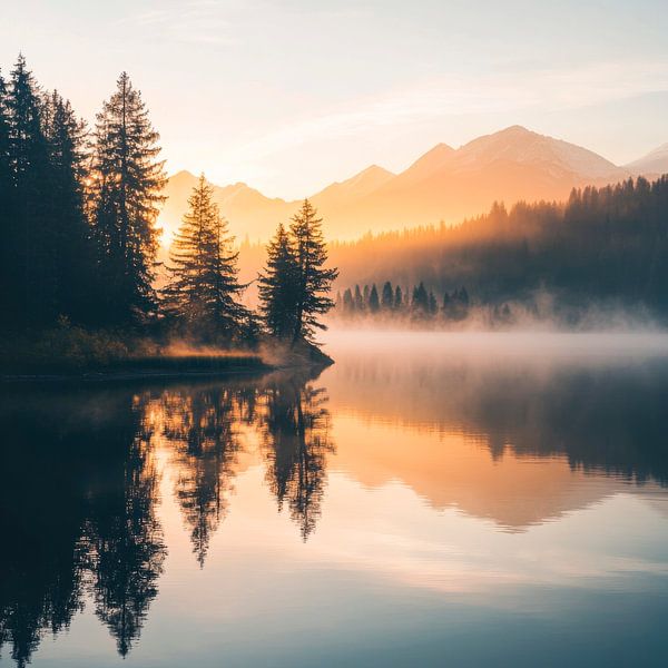 Morning fog lake by Poster Art Shop