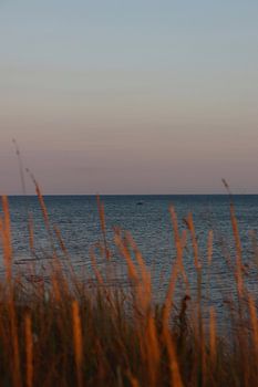 Een bootje in zee gezien vanuit de duinen
