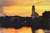 Künstlersiche Landschaft / Kirche mit Sonnenaufgang