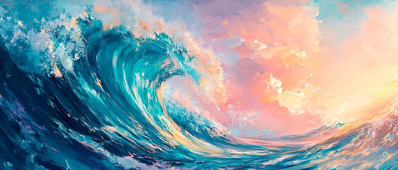 Kabbelende oceaangolven in een pasteldroom van Poster Art Shop