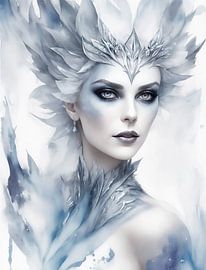 Ijs elf fantasy wezen in koude kleuren als waterverf. van Brian Morgan