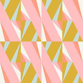 Géométrie rétro avec des triangles dans le style Bauhaus en rose, jaune et bleu. sur Dina Dankers