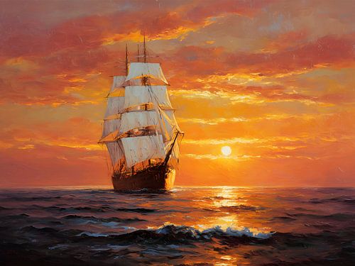 Un voilier au coucher du soleil