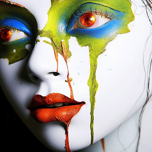 Intense Emotions: Portrait of a Woman with Colourful Tears