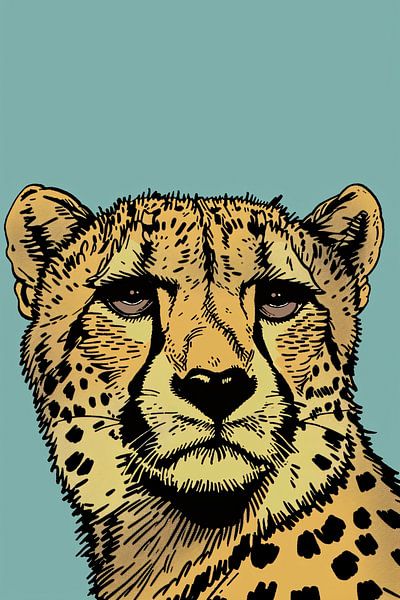Colourful line drawing of a cheetah by Art & Soul Creations