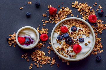 Muesli met yoghurt en fruit Illustratie van Animaflora PicsStock