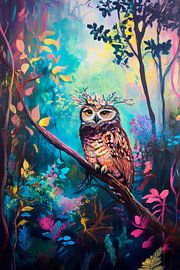 Colourful owl in the enchanted forest by Poster Art Shop