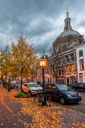 Leyde - Automne sur la longue jument avec vue sur la Marekerk (0089)