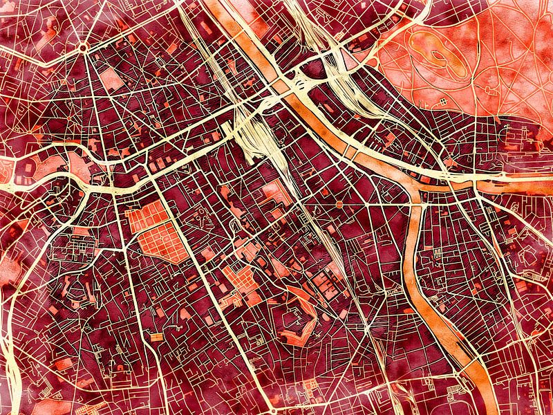 Map of Ivry-sur-Seine with the style 'Amber Autumn' by Maporia