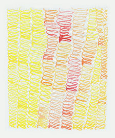 Lignes abstraites ensoleillées dans les tons jaune, ocre et corail sur Olga Markens
