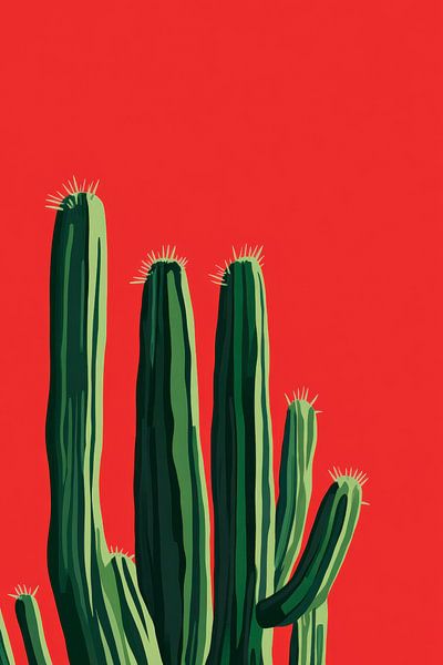 Kaktusillustration auf rotem Hintergrund von Poster Art Shop