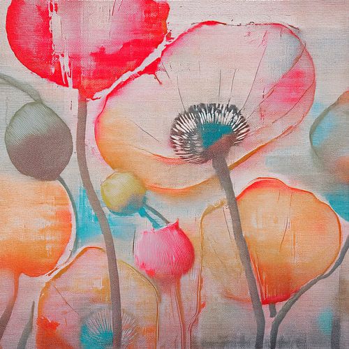 Sommer! Stimmungsvolle Mohnblumen in sanften Pastell- und Acrylfarben