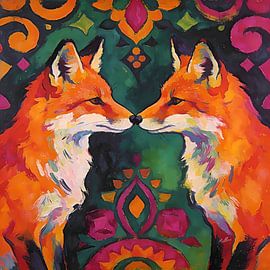 Boho-Waldfüchse im Stil der Volkskunst von Mellow Art