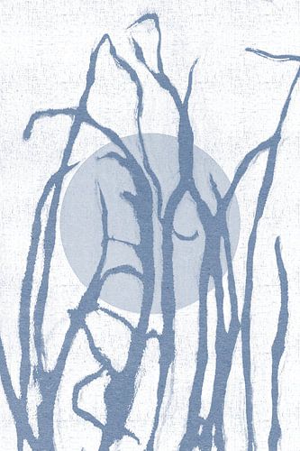 Ikigai. Soleil et herbe. Art zen abstrait. Style Japandi en bleu et blanc VI