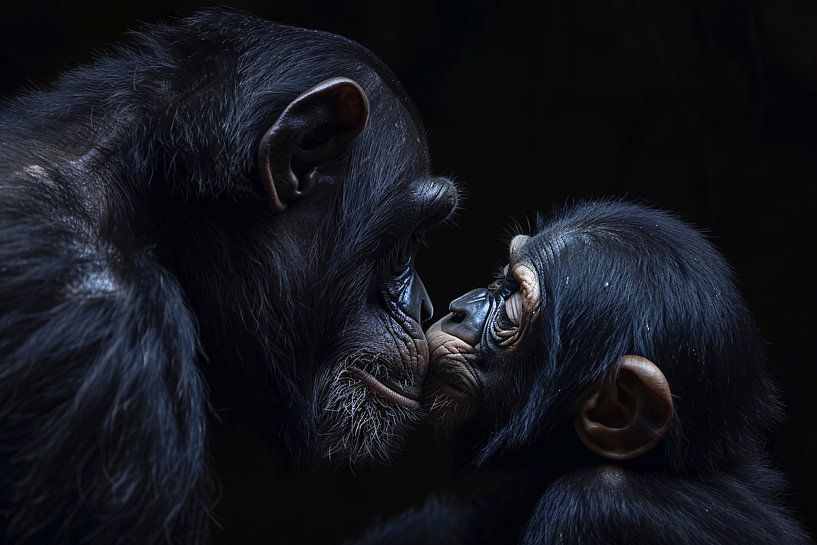 Moving portrait of chimpanzees in black and white by Art & Soul Creations