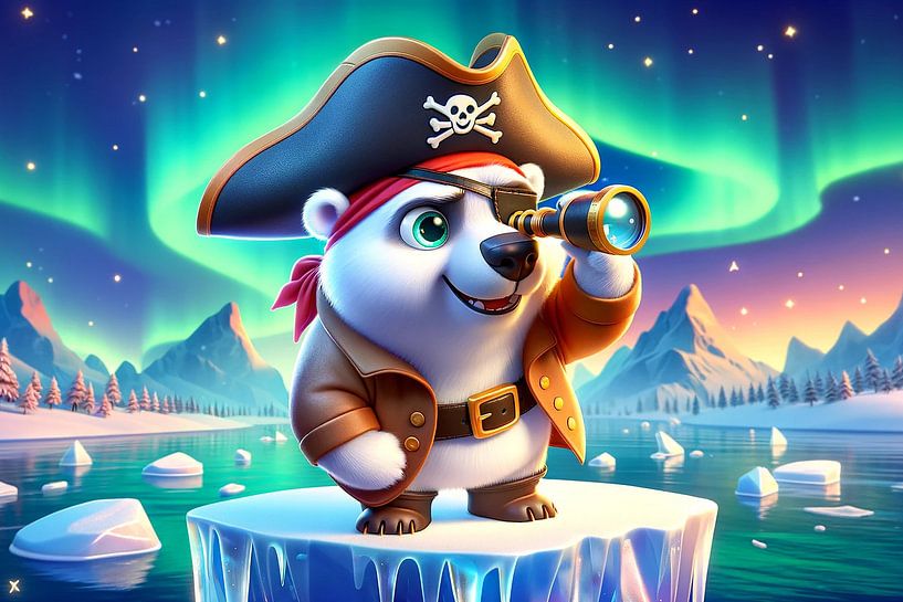 The polar pirate on a treasure hunt under the northern lights by artefacti