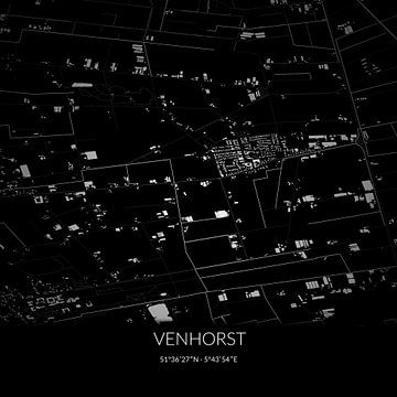 Zwart-witte landkaart van Venhorst, Noord-Brabant. van Rezona