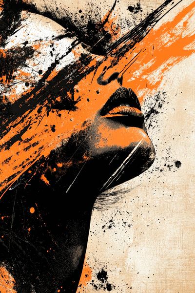 Illustration créative du visage en orange par Poster Art Shop