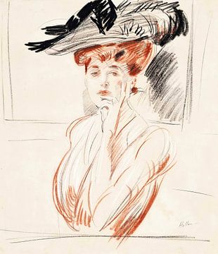 Paul César Helleu - De dame met de gevederde hoed van Peter Balan