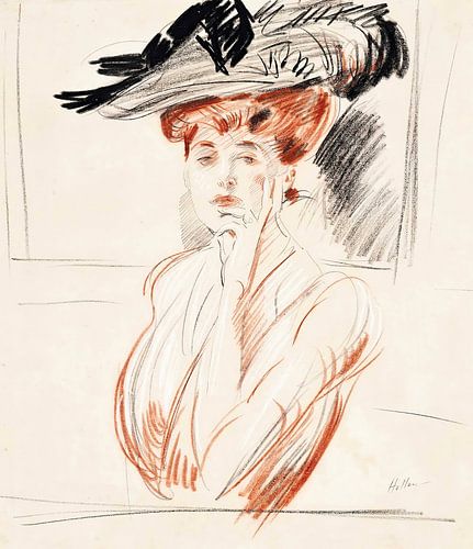 Paul César Helleu - De dame met de gevederde hoed