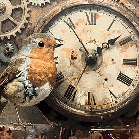 robin by clock - vintage kunstwerk von Emiel de Lange