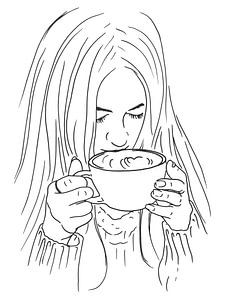 Genießen Sie eine große Tasse Cappuccino (line art line drawing cappuccino kitchen portrait woman co von Natalie Bruns