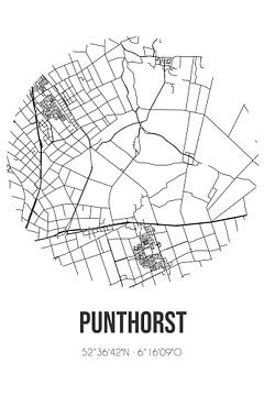 Punthorst (Overijssel) | Karte | Schwarz und Weiß von Rezona